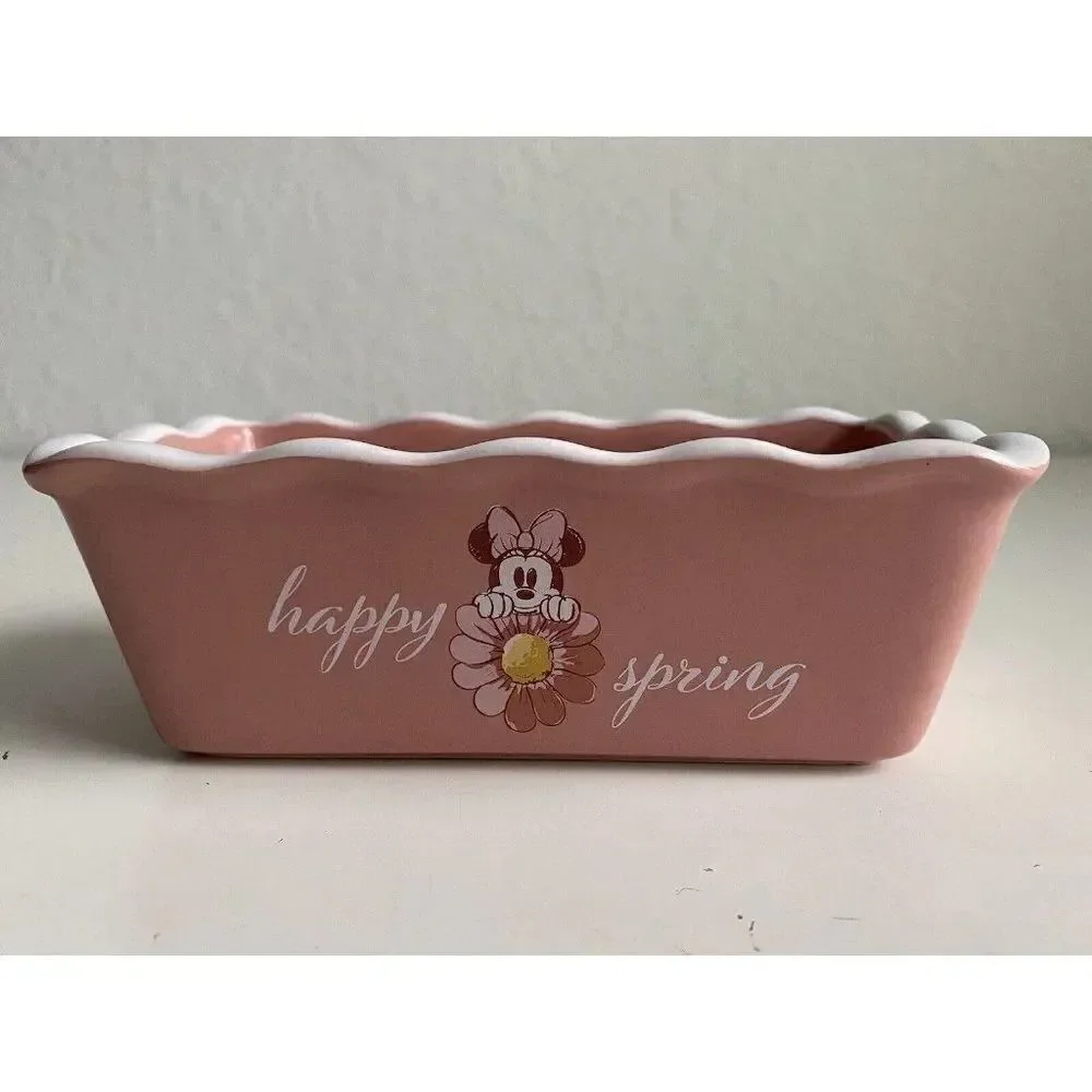 Disney Minnie Mouse Happy‎ Spring Mini Loaf Bread Baking Pan Dish Ceramic New